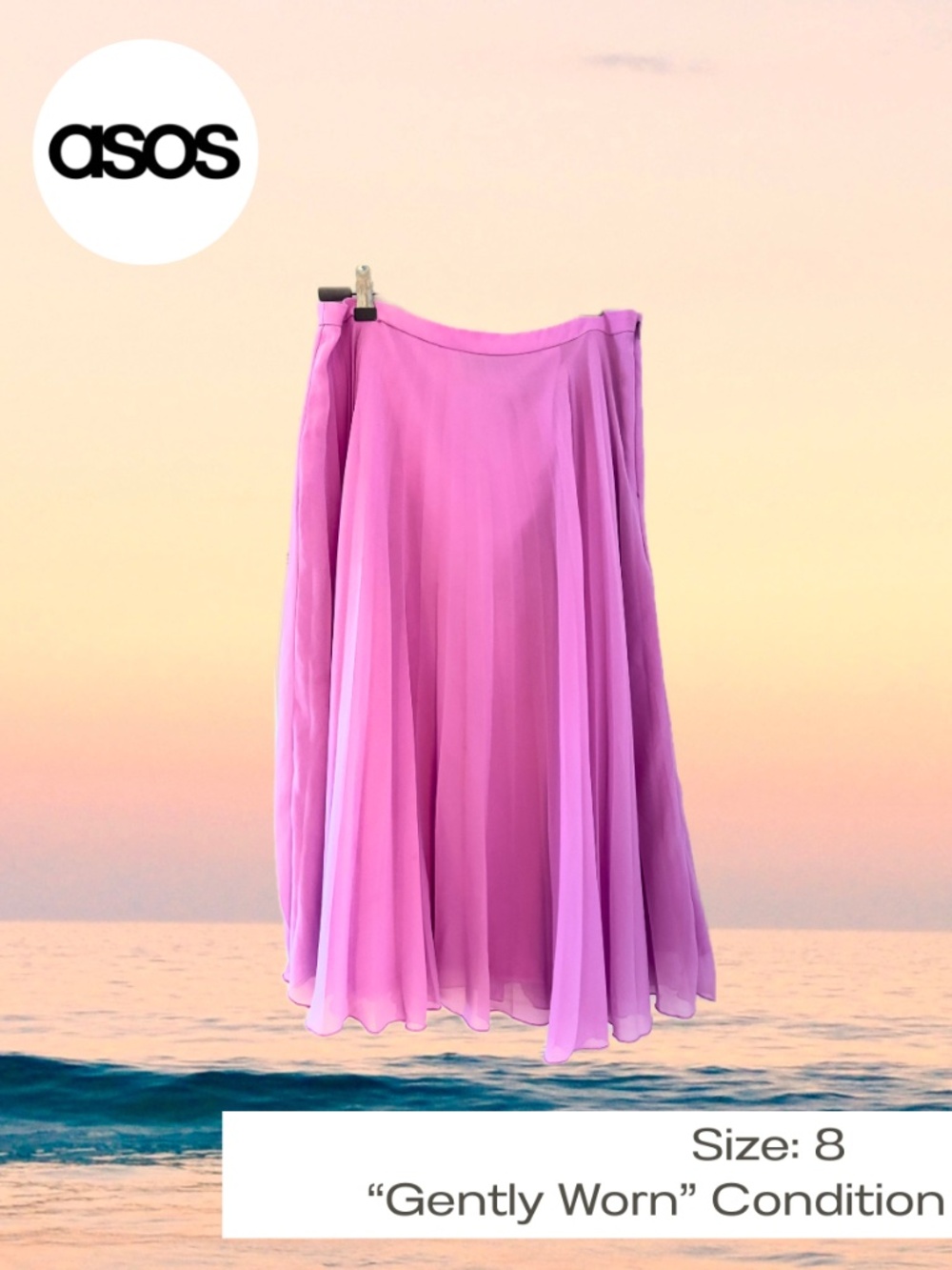 ASOS Pink Purple Pleated Midi Skirt size US 8 UK 12